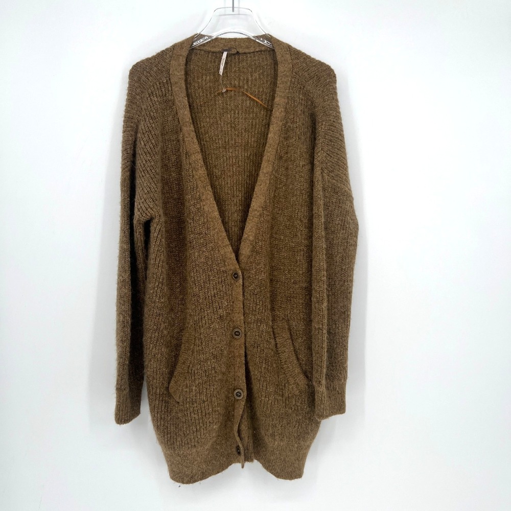 Free People Cardigan Womens M Brown Oversized Boho Indie Knit Relaxed Chunky